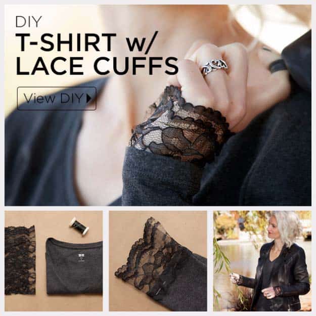 DIY Crafts You Can Make with Lace | Cool DIY Ideas for Fashion, Decor, Gifts, Jewelry and Home Accessories Made With Lace | DIY T-Shirt with Lace Cuffs | http://diyjoy.com/diy-crafts-ideas-with-lace