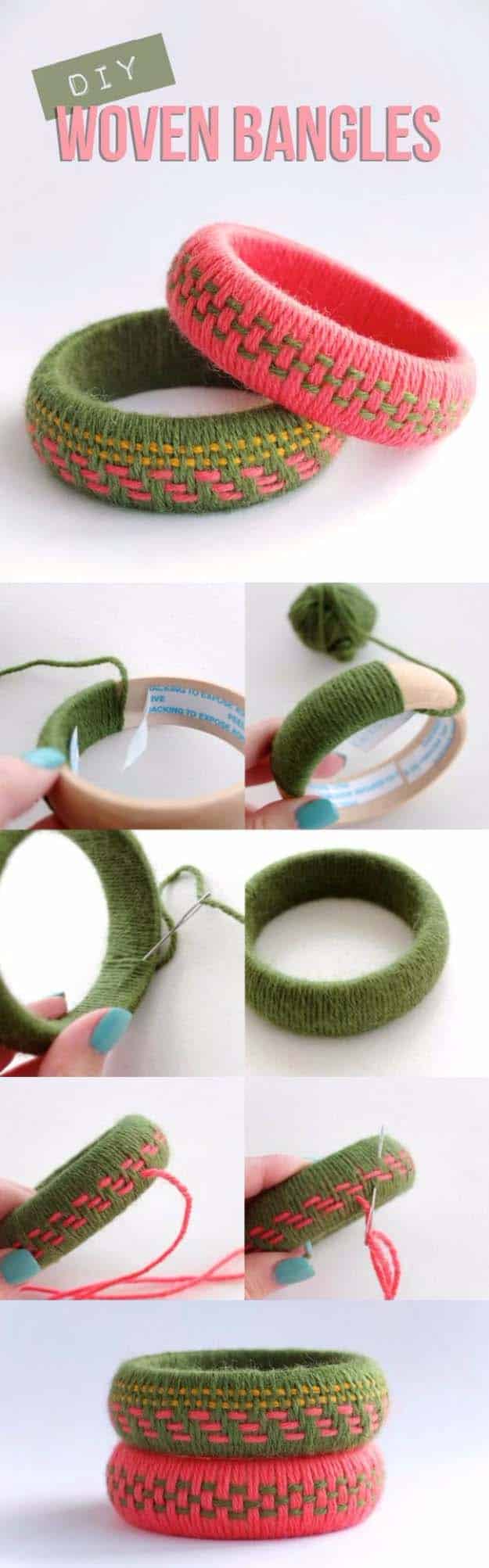 DIY Gifts for Your Girlfriend and Cool Homemade Gift Ideas for Her | Easy Creative DIY Projects and Tutorials for Christmas, Birthday and Anniversary Gifts for Mom, Sister, Aunt, Teacher or Friends | DIY Woven Yarn Bangles for Unique Homemade Present #diygifts #diyideas