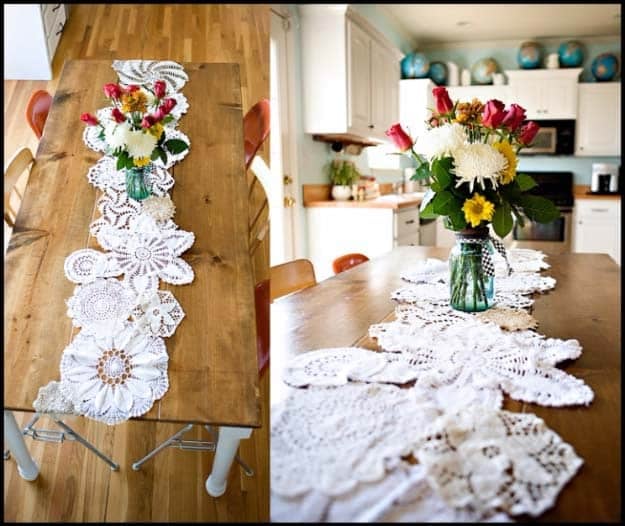 DIY Crafts You Can Make with Lace | Cool DIY Ideas for Fashion, Decor, Gifts, Jewelry and Home Accessories Made With Lace | Doily Table Runner | http://diyjoy.com/diy-crafts-ideas-with-lace