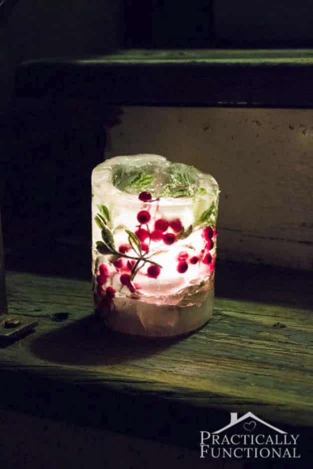 Awesome DIY Christmas Home Decorations and Homemade Holiday Decor Ideas - Quick and Easy Decorating ideas, cool ornaments, home decor crafts and fun Christmas stuff | Crafts and DIY projects by DIY Joy | Easy and Cheap Ice Lantern Holiday Luminaries #diy #crafts #christmas