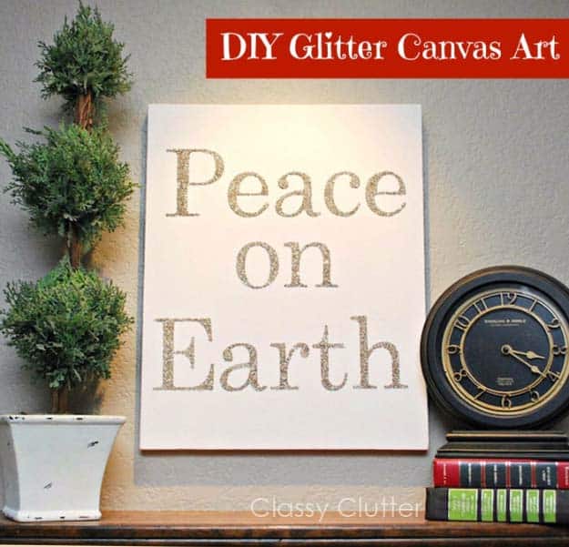 Awesome DIY Christmas Home Decorations and Homemade Holiday Decor Ideas - Quick and Easy Decorating ideas, cool ornaments, home decor crafts and fun Christmas stuff | Crafts and DIY projects by DIY Joy | Easy and Fast Glitter Canvas Art #diy #crafts #christmas