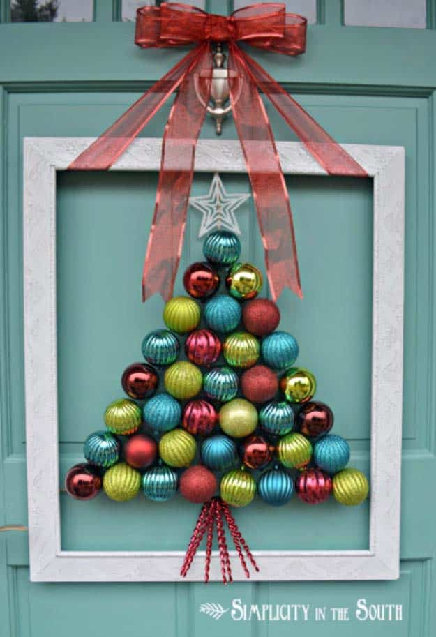 DIY Holiday Wreaths Make Awesome Homemade Christmas Decorations for Your Front Door | Cool Crafts and DIY Projects by DIY JOY | Framed Christmas Tree Ornament Wreath #diy 