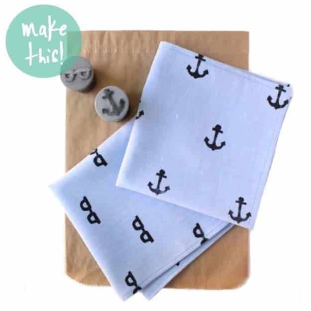 DIY Gifts For Men | Awesome Ideas for Your Boyfriend, Husband, Dad - Father , Brother Cool Homemade DIY Crafts Men Love to Receive for Christmas, Birthdays, Anniversaries and Valentine’s Day | Hand Stamped Handkerchief for Dad #diygifts #diyideas #crafts