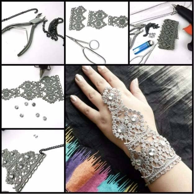 DIY Crafts You Can Make with Lace | Cool DIY Ideas for Fashion, Decor, Gifts, Jewelry and Home Accessories Made With Lace | Handmade Lace Bracelet With Ring | http://diyjoy.com/diy-crafts-ideas-with-lace