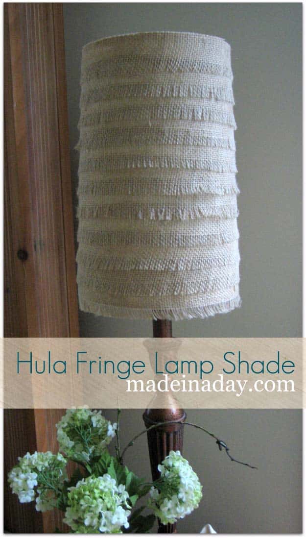 DIY Projects with Burlap and Creative Burlap Crafts for Home Decor, Gifts and More | Hula Fringe Flower Burlap Lamp Shade 