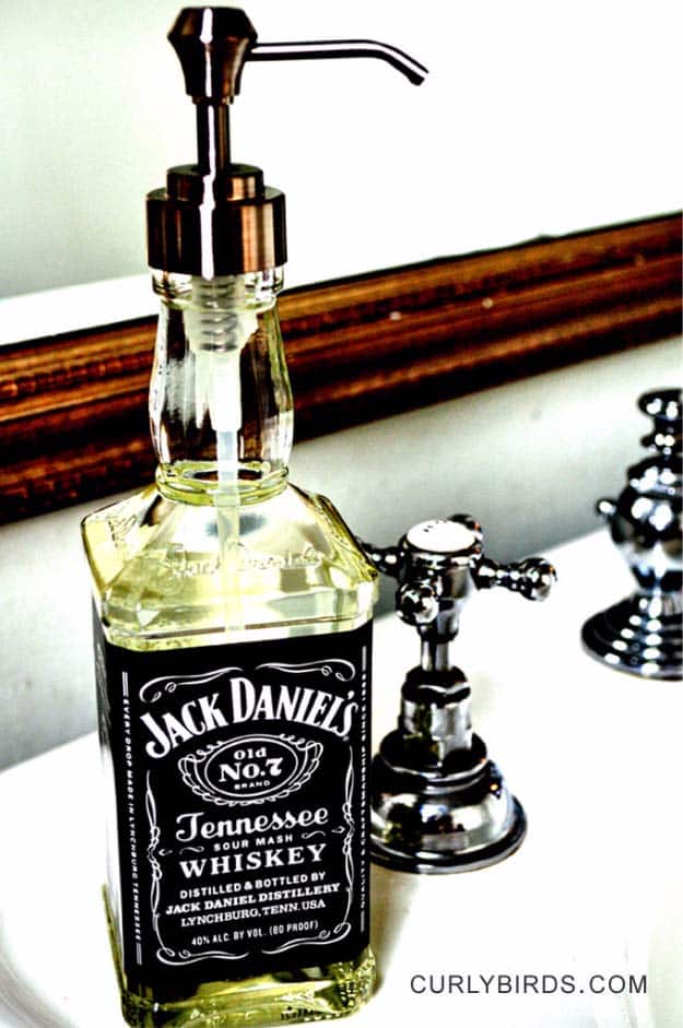 Fun DIY Ideas Made With Jack Daniels - Recipes, Projects and Crafts With The Bottle, Everything From Lamps and Decorations to Fudge and Cupcakes | Jack Daniels Soap Dispenser #diy #jackdaniels #recipes #crafts