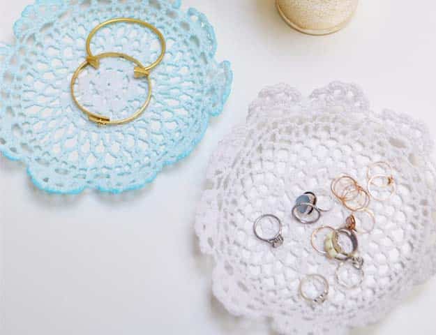 DIY Crafts You Can Make with Lace | Cool DIY Ideas for Fashion, Decor, Gifts, Jewelry and Home Accessories Made With Lace | Lace Doily Jewelry Holders | http://diyjoy.com/diy-crafts-ideas-with-lace