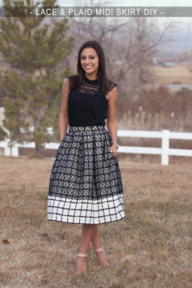 DIY Crafts You Can Make with Lace | Cool DIY Ideas for Fashion, Decor, Gifts, Jewelry and Home Accessories Made With Lace | Lace and Plaid Midi Skirt DIY | http://diyjoy.com/diy-crafts-ideas-with-lace