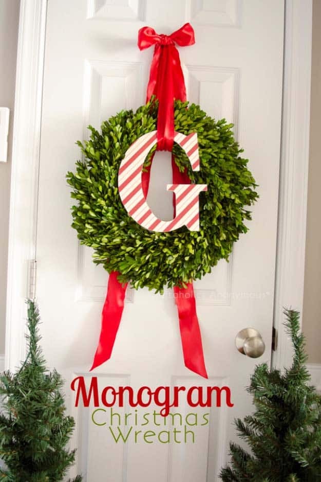 DIY Holiday Wreaths Make Awesome Homemade Christmas Decorations for Your Front Door | Cool Crafts and DIY Projects by DIY JOY | Monogram Christmas Wreath #diy 