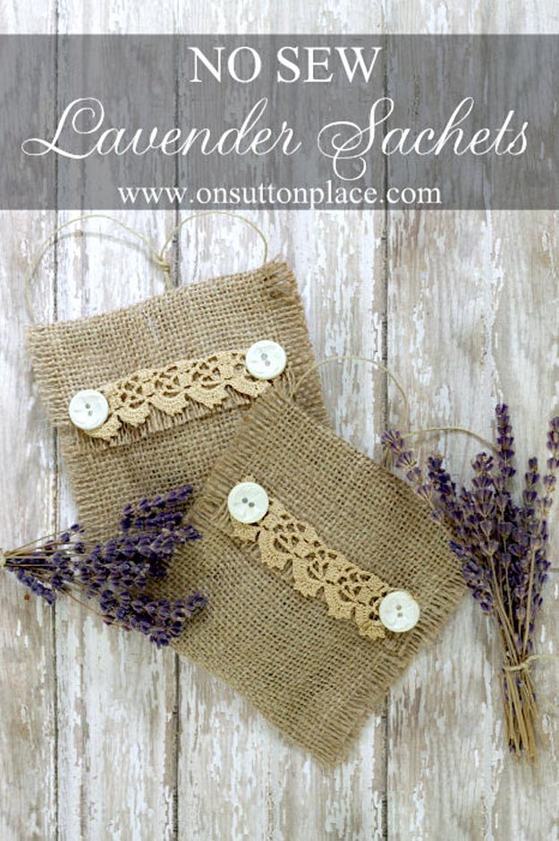 DIY Projects with Burlap and Creative Burlap Crafts for Home Decor, Gifts and More | No-Sew-Burlap-Lavender-Sachets 