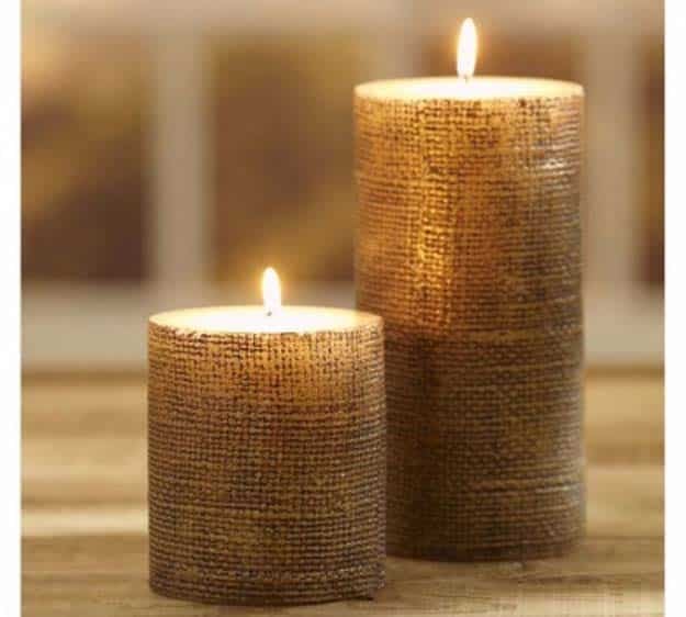DIY Projects with Burlap and Creative Burlap Crafts for Home Decor, Gifts and More | Pottery Barn Burlap Candle 