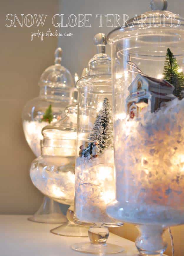 Awesome DIY Christmas Home Decorations and Homemade Holiday Decor Ideas - Quick and Easy Decorating ideas, cool ornaments, home decor crafts and fun Christmas stuff | Crafts and DIY projects by DIY Joy | Snow Globe Terrariums #diy #crafts #christmas