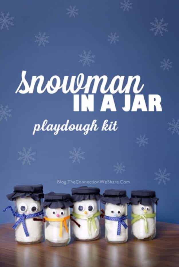 Homemade DIY Gifts in A Jar | Best Mason Jar Cookie Mixes and Recipes, Alcohol Mixers | Fun Gift Ideas for Men, Women, Teens, Kids, Teacher, Mom. Christmas, Holiday, Birthday and Easy Last Minute Gifts | Snow Man in a Jar Playdough Kit Gift Idea for kids from 1 to 92 #diy