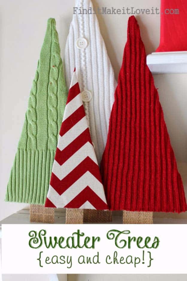 Awesome DIY Christmas Home Decorations and Homemade Holiday Decor Ideas - Quick and Easy Decorating ideas, cool ornaments, home decor crafts and fun Christmas stuff | Crafts and DIY projects by DIY Joy | Sweater Trees #diy #crafts #christmas