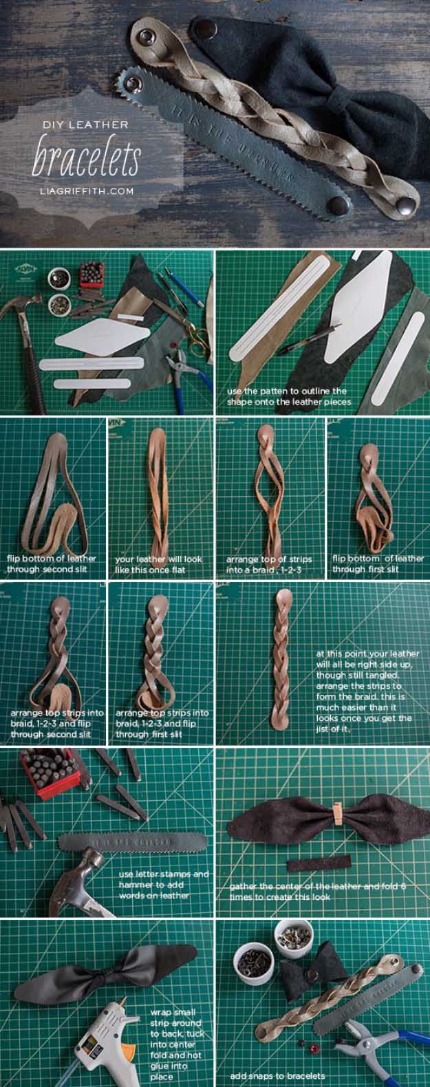 Awesome Crafts for Men and Manly DIY Project Ideas Guys Love - Fun Gifts, Manly Decor, Games and Gear. Tutorials for Creative Projects to Make This Weekend | Three DIY Leather Bracelets #diy #craftsformen #guys #giftsformen