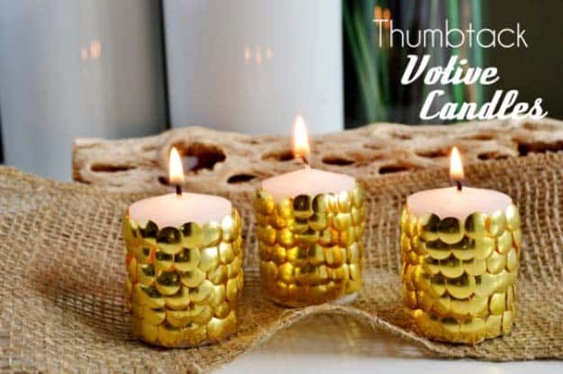 Awesome DIY Christmas Home Decorations and Homemade Holiday Decor Ideas - Quick and Easy Decorating ideas, cool ornaments, home decor crafts and fun Christmas stuff | Crafts and DIY projects by DIY Joy | Thumb Tack Votive Candles #diy #crafts #christmas