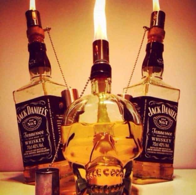 Fun DIY Ideas Made With Jack Daniels - Recipes, Projects and Crafts With The Bottle, Everything From Lamps and Decorations to Fudge and Cupcakes | Tiki Torch from a Bottle of Jack Daniels #diy #jackdaniels #recipes #crafts