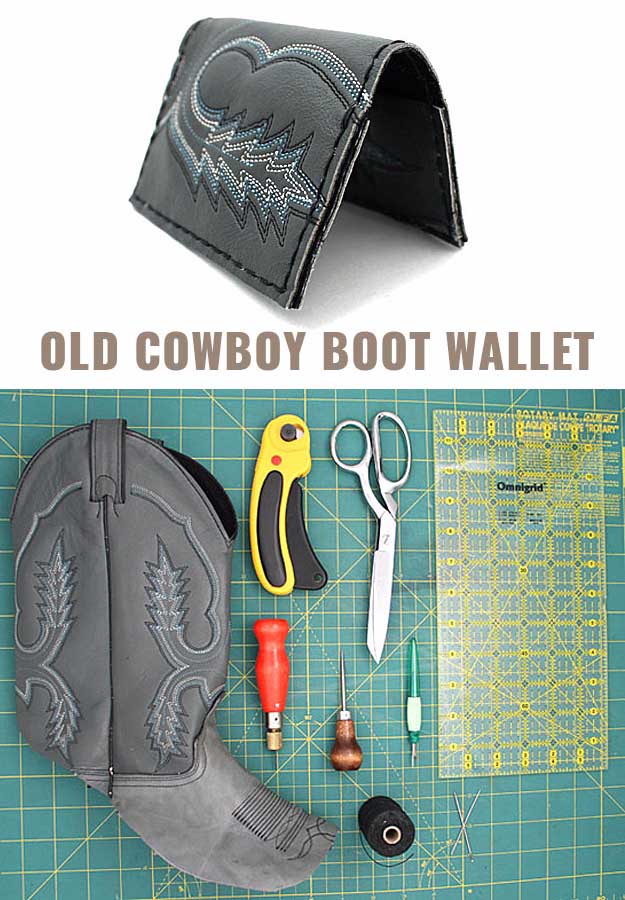 Awesome Crafts for Men and Manly DIY Project Ideas Guys Love - Fun Gifts, Manly Decor, Games and Gear. Tutorials for Creative Projects to Make This Weekend | Wallet Out Of An Old Cowboy Boot #diy #craftsformen #guys #giftsformen