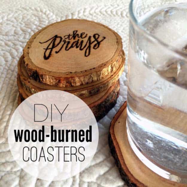 Awesome Crafts for Men and Manly DIY Project Ideas Guys Love - Fun Gifts, Manly Decor, Games and Gear. Tutorials for Creative Projects to Make This Weekend | Wood-burned Coasters #diy #craftsformen #guys #giftsformen