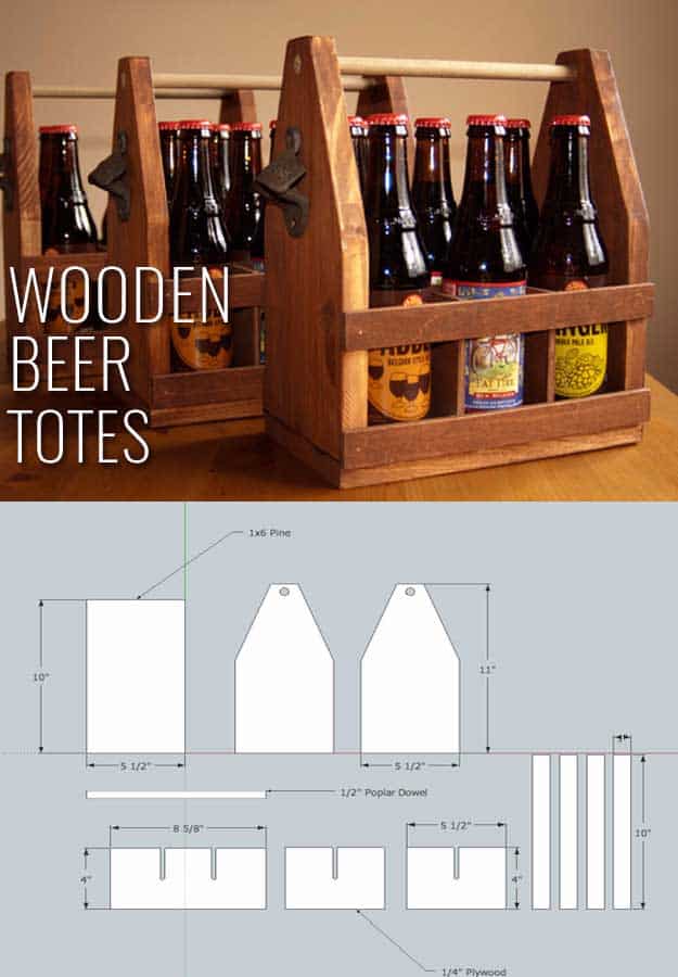 Awesome Crafts for Men and Manly DIY Project Ideas Guys Love - Fun Gifts, Manly Decor, Games and Gear. Tutorials for Creative Projects to Make This Weekend | Wooden Beer Totes #diy #craftsformen #guys #giftsformen