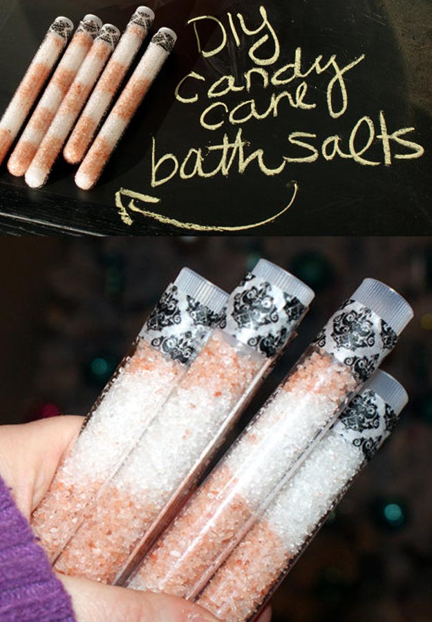 Fun Homemade Gifts for Friends | Cute DIY Stocking Stuffers for Christmas | Easy DIY Crafts Ideas | DIY-Natural-Candy-Cane-Bath-Salts #diy #diychristmas