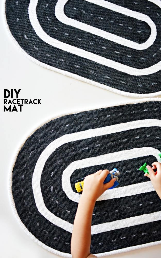 DIY Christmas Gifts for Kids - Homemade Christmas Presents for Children and Christmas Crafts for Kids | Toys, Dress Up Clothes, Dolls and Fun Games | Step by Step tutorials and instructions for cool gifts to make for boys and girls | DIY-Race-Track-Mat-for-Kids 