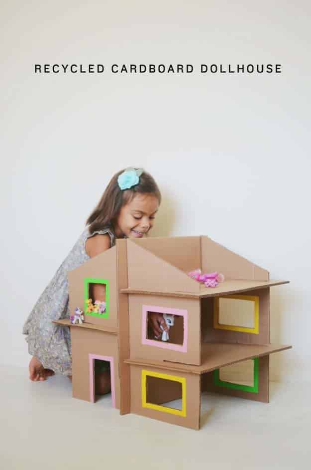 DIY Christmas Gifts for Kids - Homemade Christmas Presents for Children and Christmas Crafts for Kids | Toys, Dress Up Clothes, Dolls and Fun Games | Step by Step tutorials and instructions for cool gifts to make for boys and girls | DIY Recycled Cardboard Dollhouse 