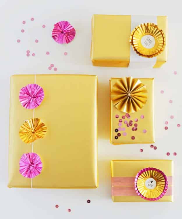 DIY Gift Wrapping Ideas - How To Wrap A Present - Tutorials, Cool Ideas and Instructions | Cute Gift Wrap Ideas for Christmas, Birthdays and Holidays | Tips for Bows and Creative Wrapping Papers | Foil Cup Cake Liner Toppers #gifts #diys