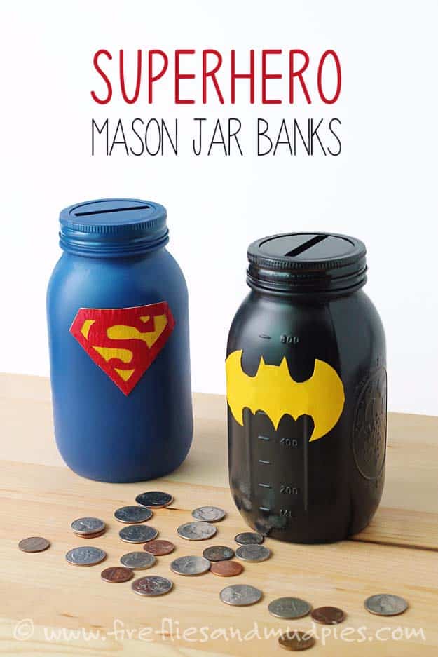 DIY Christmas Gifts for Kids - Homemade Christmas Presents for Children and Christmas Crafts for Kids | Toys, Dress Up Clothes, Dolls and Fun Games | Step by Step tutorials and instructions for cool gifts to make for boys and girls | Mason Jar Super Hero Banks 