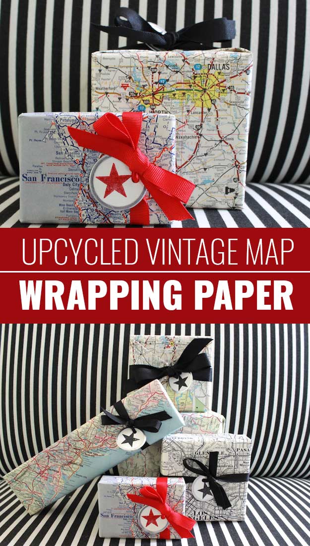 DIY Gift Wrapping Ideas - How To Wrap A Present - Tutorials, Cool Ideas and Instructions | Cute Gift Wrap Ideas for Christmas, Birthdays and Holidays | Tips for Bows and Creative Wrapping Papers | Vintage-Map-Wrapping-Paper #gifts #diys