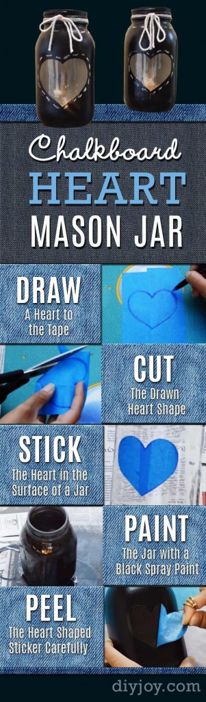 DIY Chalkboard Paint Ideas for Furniture Projects, Home Decor, Kitchen, Bedroom, Signs and Crafts for Teens. | Chalkboard Heart Candlelight Mason Jar | http://diyjoy.com/diy-chalkboard-paint-ideas