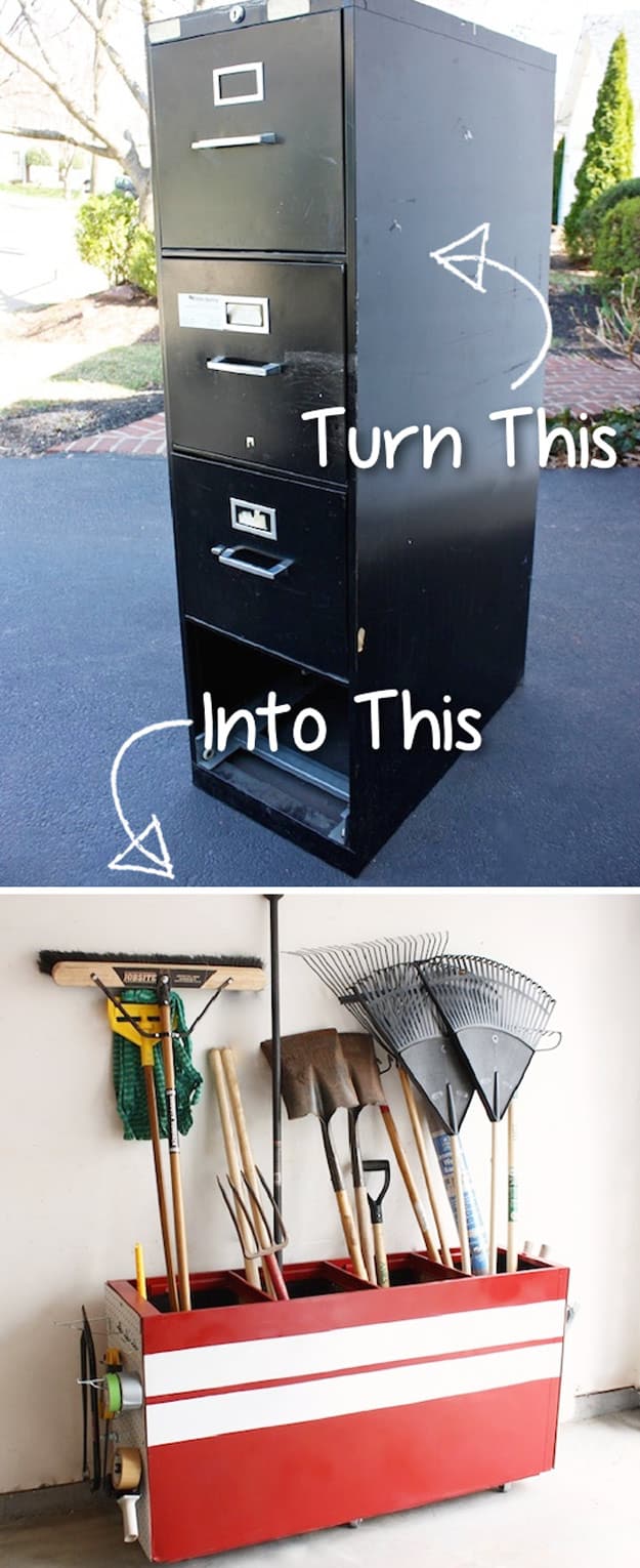 DIY Furniture Hacks | File Cabinet into a Garage Storage Favorite | Cool Ideas for Creative Do It Yourself Furniture Made From Things You Might Not Expect - http://diyjoy.com/diy-furniture-hacks