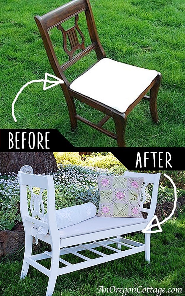 DIY Furniture Hacks | French Style Bench From Old Chairs | Cool Ideas for Creative Do It Yourself Furniture Made From Things You Might Not Expect - http://diyjoy.com/diy-furniture-hacks