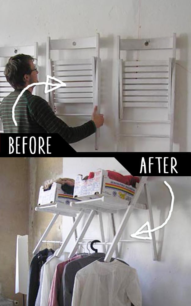 DIY Furniture Hacks | Hanging Chair Closet Organizer | Cool Ideas for Creative Do It Yourself Furniture Made From Things You Might Not Expect - http://diyjoy.com/diy-furniture-hacks