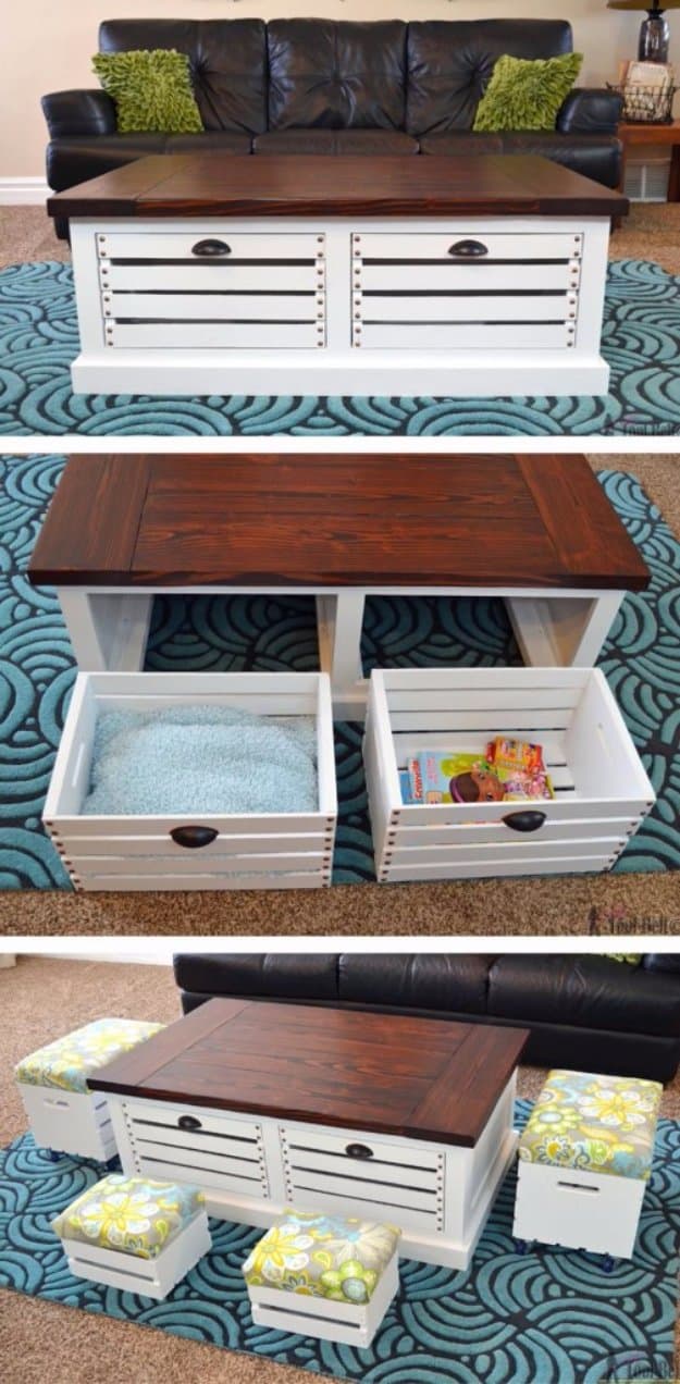  DIY Storage Ideas -Crate Storage Coffee Table and Stools - Home Decor and Organizing Projects for The Bedroom, Bathroom, Living Room, Panty and Storage Projects - Tutorials and Step by Step Instructions for Do It Yourself Organization #diy