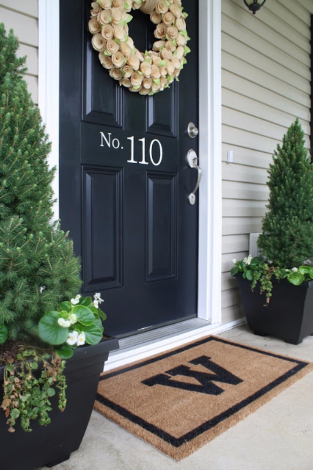 Creative Ways to Increase Curb Appeal on A Budget - DIY Monogrammed Welcome Mat Tutorial - Cheap and Easy Ideas for Upgrading Your Front Porch, Landscaping, Driveways, Garage Doors, Brick and Home Exteriors. Add Window Boxes, House Numbers, Mailboxes and Yard Makeovers http://diyjoy.com/diy-curb-appeal-ideas