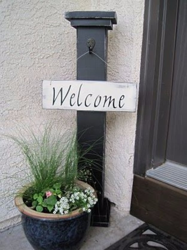 Creative Ways to Increase Curb Appeal on A Budget - DIY Welcome Column - Cheap and Easy Ideas for Upgrading Your Front Porch, Landscaping, Driveways, Garage Doors, Brick and Home Exteriors. Add Window Boxes, House Numbers, Mailboxes and Yard Makeovers http://diyjoy.com/diy-curb-appeal-ideas