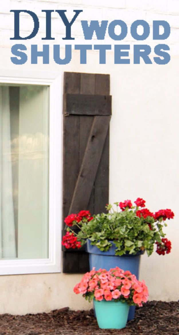 Creative Ways to Increase Curb Appeal on A Budget - DIY Wood Shutters - Cheap and Easy Ideas for Upgrading Your Front Porch, Landscaping, Driveways, Garage Doors, Brick and Home Exteriors. Add Window Boxes, House Numbers, Mailboxes and Yard Makeovers http://diyjoy.com/diy-curb-appeal-ideas