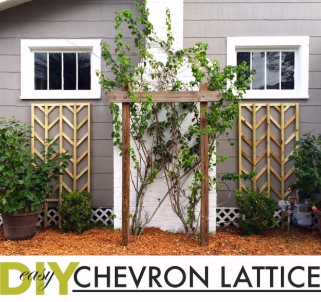 Creative Ways to Increase Curb Appeal on A Budget - Easy DIY Chevron Lattice Trellis Tutorial - Cheap and Easy Ideas for Upgrading Your Front Porch, Landscaping, Driveways, Garage Doors, Brick and Home Exteriors. Add Window Boxes, House Numbers, Mailboxes and Yard Makeovers http://diyjoy.com/diy-curb-appeal-ideas