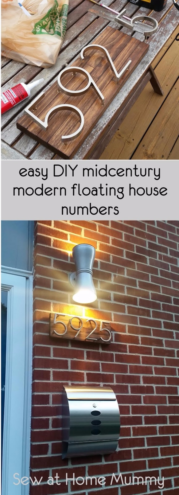 Creative Ways to Increase Curb Appeal on A Budget - Mid Century Modern House Numbers - Cheap and Easy Ideas for Upgrading Your Front Porch, Landscaping, Driveways, Garage Doors, Brick and Home Exteriors. Add Window Boxes, House Numbers, Mailboxes and Yard Makeovers http://diyjoy.com/diy-curb-appeal-ideas