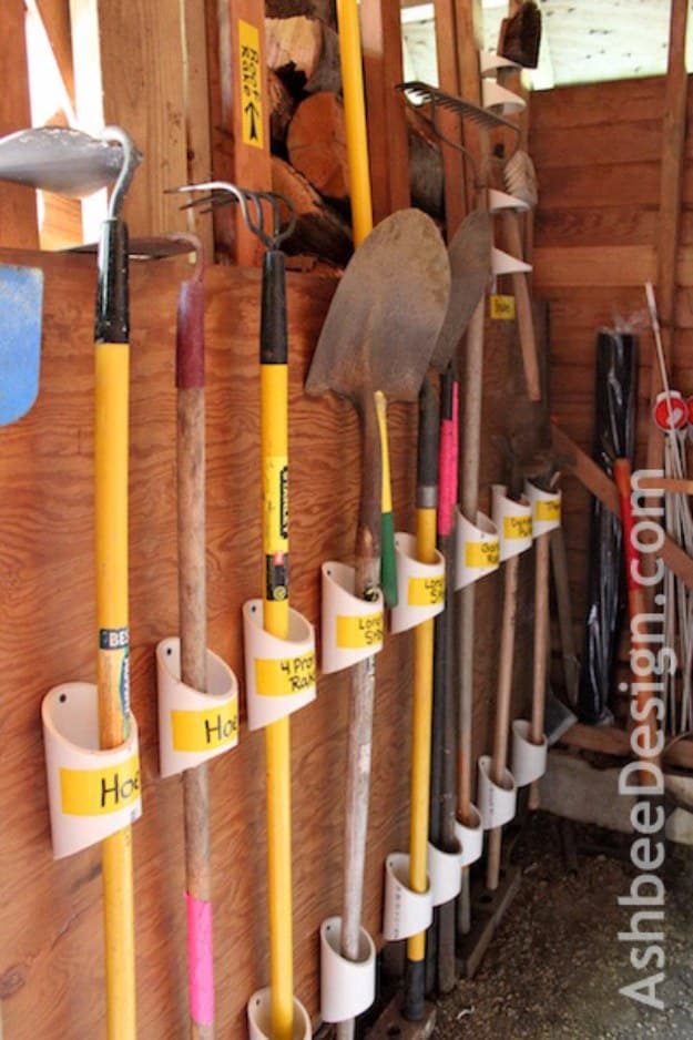 DIY Projects Your Garage Needs -PVC Garden Tool Organizer - Do It Yourself Garage Makeover Ideas Include Storage, Organization, Shelves, and Project Plans for Cool New Garage Decor http://diyjoy.com/diy-projects-garage