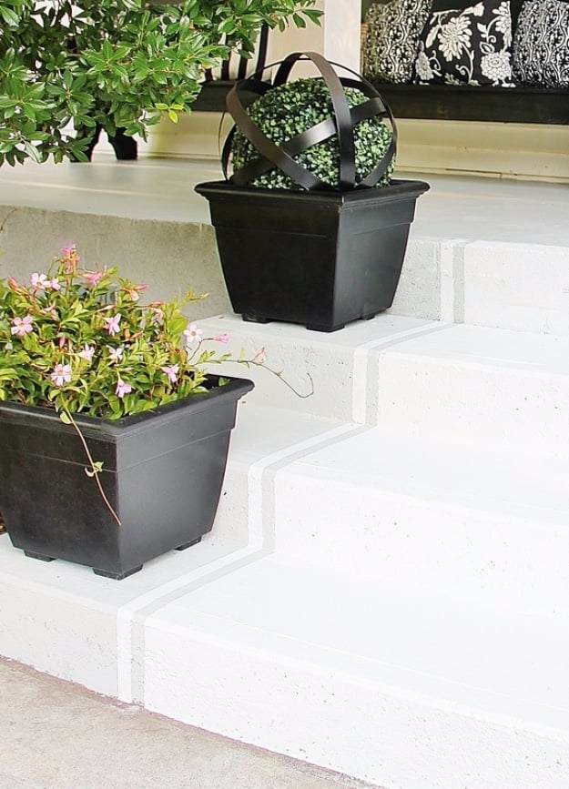 Creative Ways to Increase Curb Appeal on A Budget - Paint Striped Porch Steps - Cheap and Easy Ideas for Upgrading Your Front Porch, Landscaping, Driveways, Garage Doors, Brick and Home Exteriors. Add Window Boxes, House Numbers, Mailboxes and Yard Makeovers http://diyjoy.com/diy-curb-appeal-ideas
