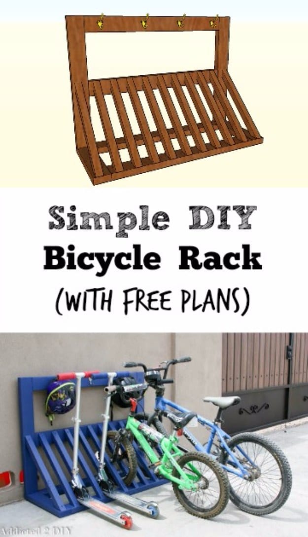 DIY Projects Your Garage Needs -Simple DIY Bicycle Rack - Do It Yourself Garage Makeover Ideas Include Storage, Organization, Shelves, and Project Plans for Cool New Garage Decor http://diyjoy.com/diy-projects-garage