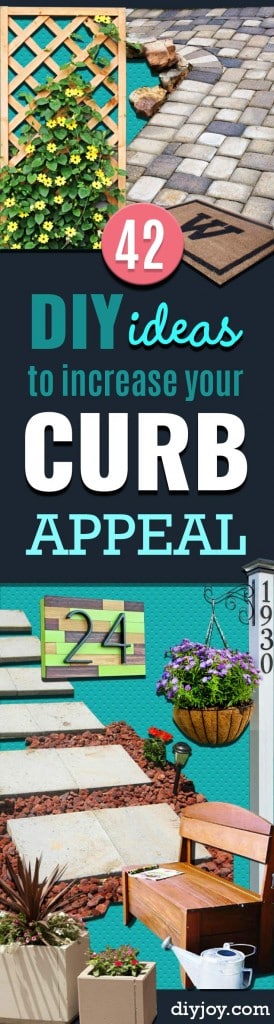 Creative Ways to Increase Curb Appeal on A Budget -  Cheap and Easy Ideas for Upgrading Your Front Porch, Landscaping, Driveways, Garage Doors, Brick and Home Exteriors. Add Window Boxes, House Numbers, Mailboxes and Yard Makeovers http://diyjoy.com/diy-curb-appeal-ideas
