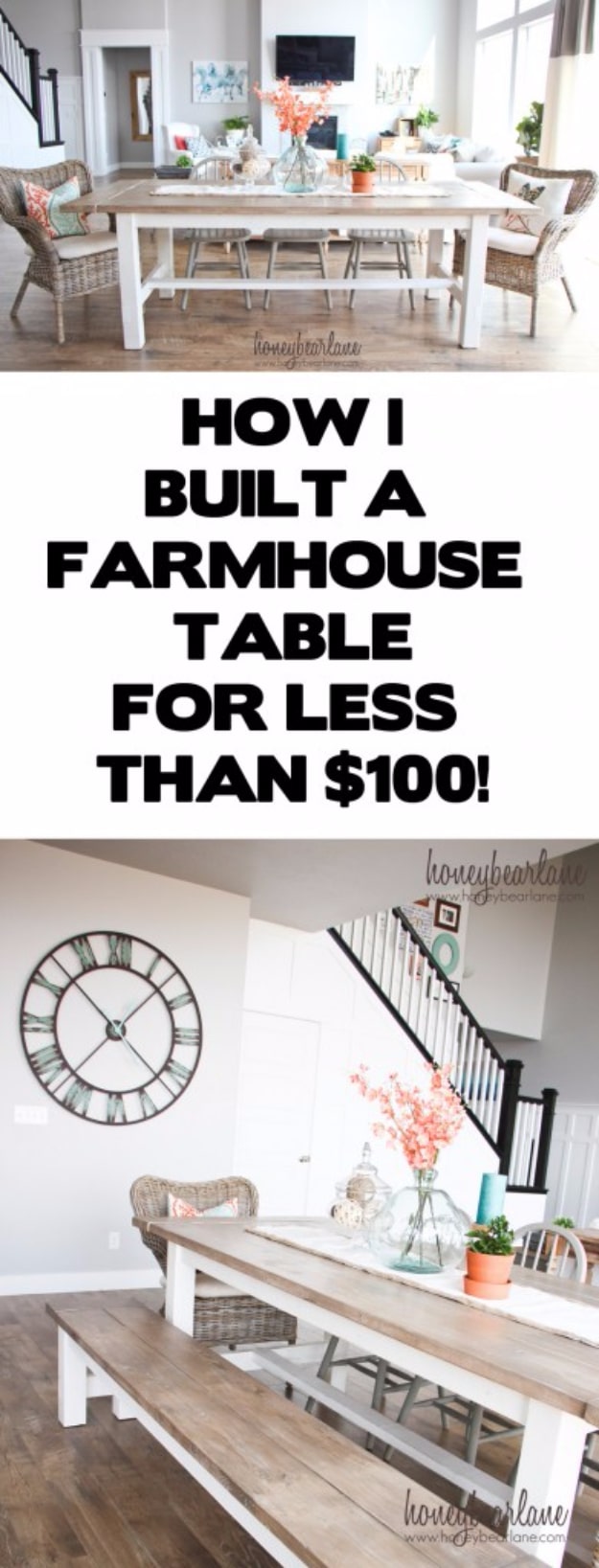 DIY Dining Room Table Projects - DIY Farmhouse Table For $100 - Creative Do It Yourself Tables and Ideas You Can Make For Your Kitchen or Dining Area. Easy Step by Step Tutorials that Are Perfect For Those On A Budget http://diyjoy.com/diy-dining-room-table-projects