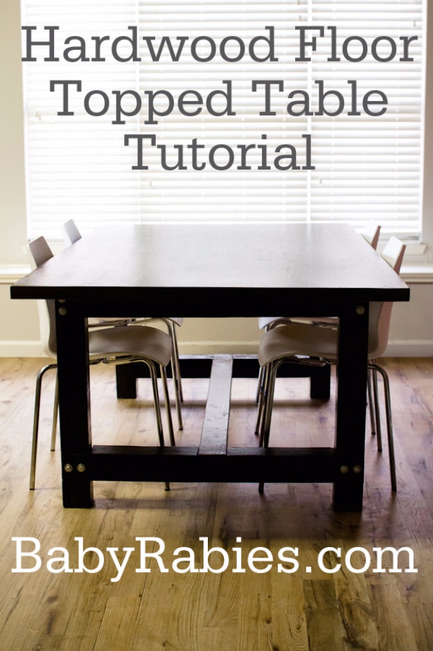 DIY Dining Room Table Projects - Hardwood Floor Topped Table Tutorial - Creative Do It Yourself Tables and Ideas You Can Make For Your Kitchen or Dining Area. Easy Step by Step Tutorials that Are Perfect For Those On A Budget http://diyjoy.com/diy-dining-room-table-projects