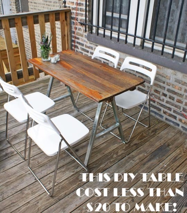DIY Dining Room Table Projects - Salvaged Sawhorse Dining Table DIY - Creative Do It Yourself Tables and Ideas You Can Make For Your Kitchen or Dining Area. Easy Step by Step Tutorials that Are Perfect For Those On A Budget http://diyjoy.com/diy-dining-room-table-projects