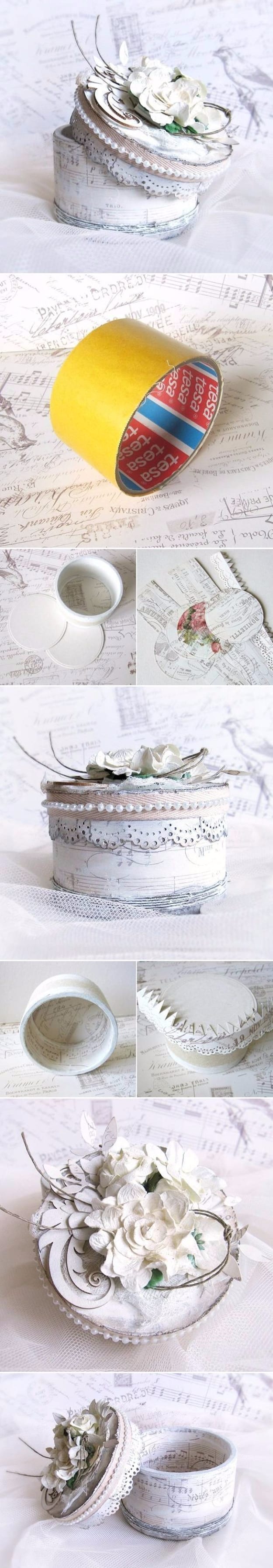 Shabby Chic Decor and Bedding Ideas - DIY Tape Roll Jewelry Box - Rustic and Romantic Vintage Bedroom, Living Room and Kitchen Country Cottage Furniture and Home Decor Ideas. Step by Step Tutorials and Instructions 
