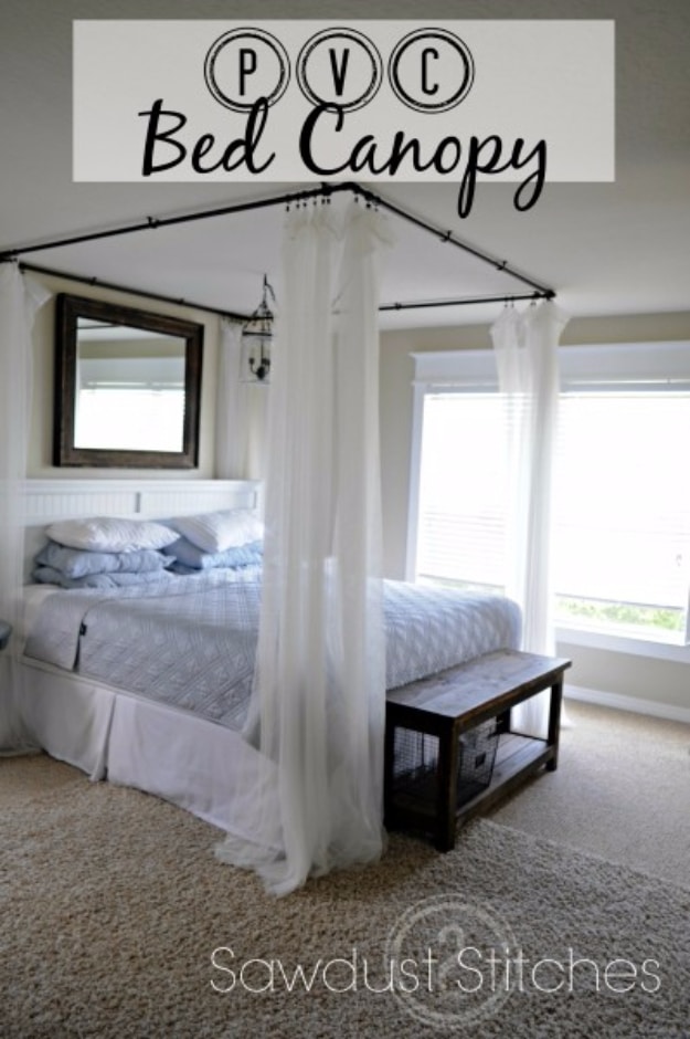 Shabby Chic Decor and Bedding Ideas - PVC Bed Canopy - Rustic and Romantic Vintage Bedroom, Living Room and Kitchen Country Cottage Furniture and Home Decor Ideas. Step by Step Tutorials and Instructions 