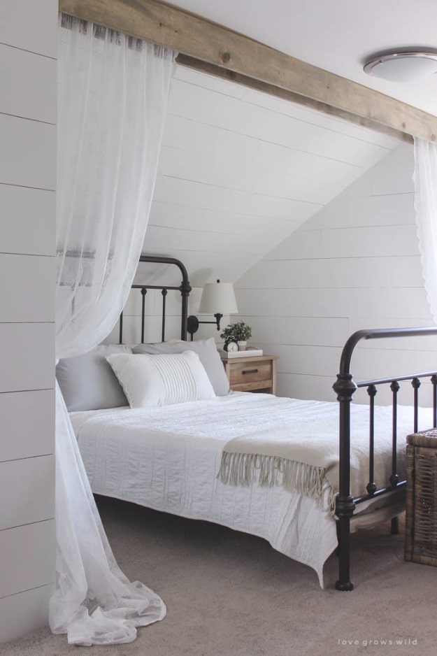 Shabby Chic Decor and Bedding Ideas - Wood Beam And Lace Curtains - Rustic and Romantic Vintage Bedroom, Living Room and Kitchen Country Cottage Furniture and Home Decor Ideas. Step by Step Tutorials and Instructions 